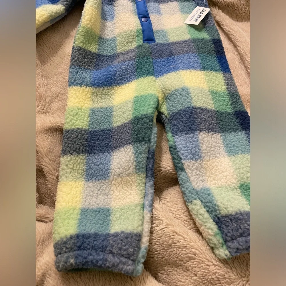 NWT Baby Boy Blue and Green Plaid Sherpa Jumpsuit